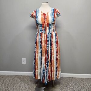 Midnight Velvet‎ Maxi Dress Plus Size 16 Ikat Southwestern Swing Smocked Waist